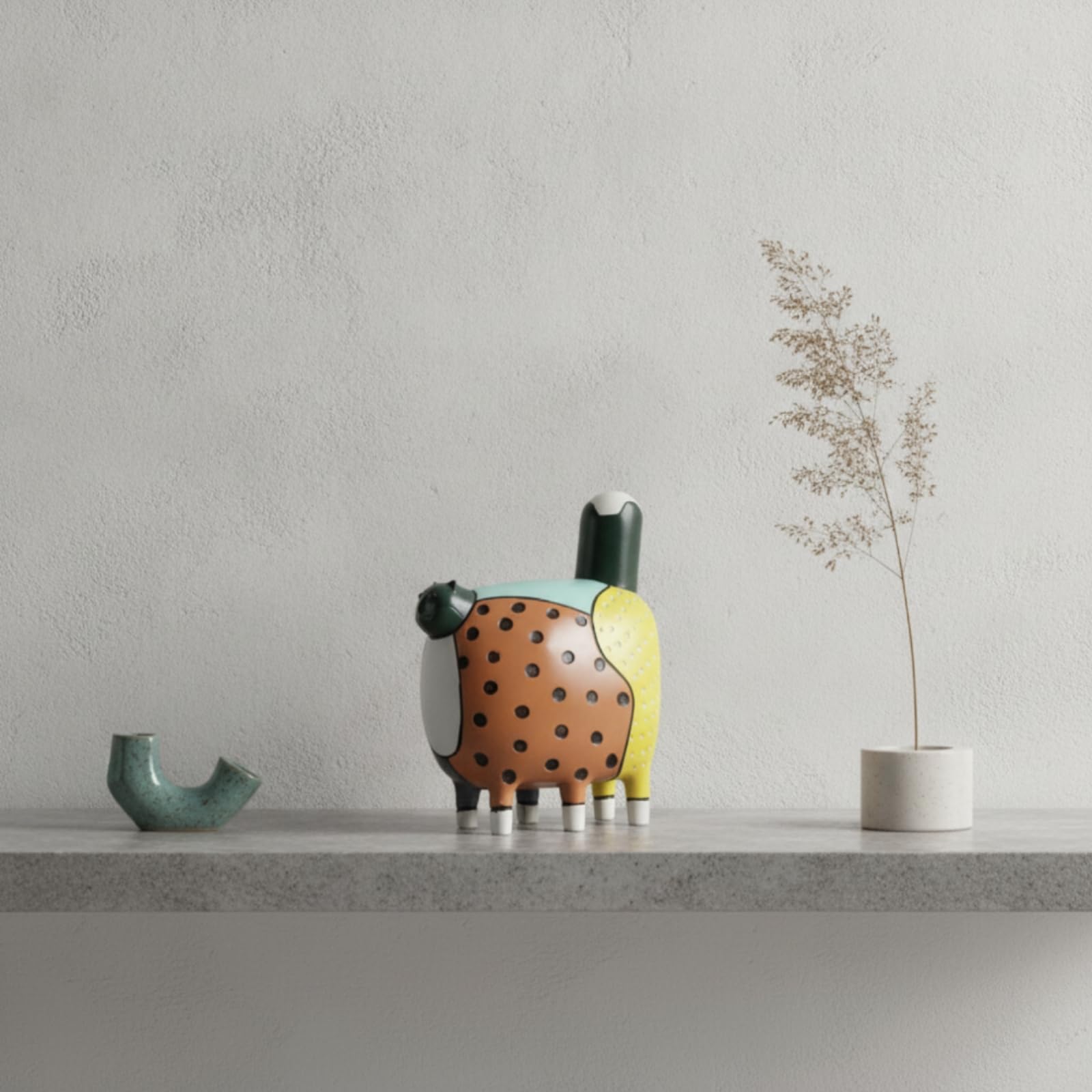 F Fityle Figurita de Gato Decorativa Estatua de Animal Escultura de Gato Adorno de Mesa en Resina con Cuerpo con Motivo de Puntos y Piernas Cortas Blancas