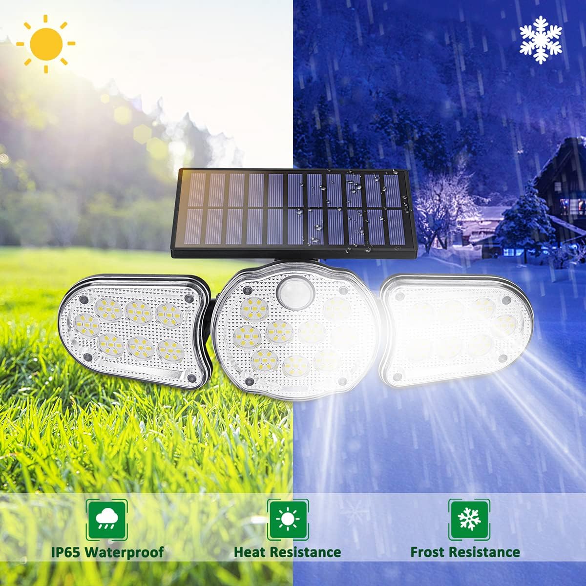 Kurifier Solar Outdoor Lights, 161LED Bright Flood Lights Outdoor, 3Head Motion Sensor Outdoor Lights Solar Powered, Adjustable Security Waterproof LED Solar Lights for Front Door Garage Yard 2Packs