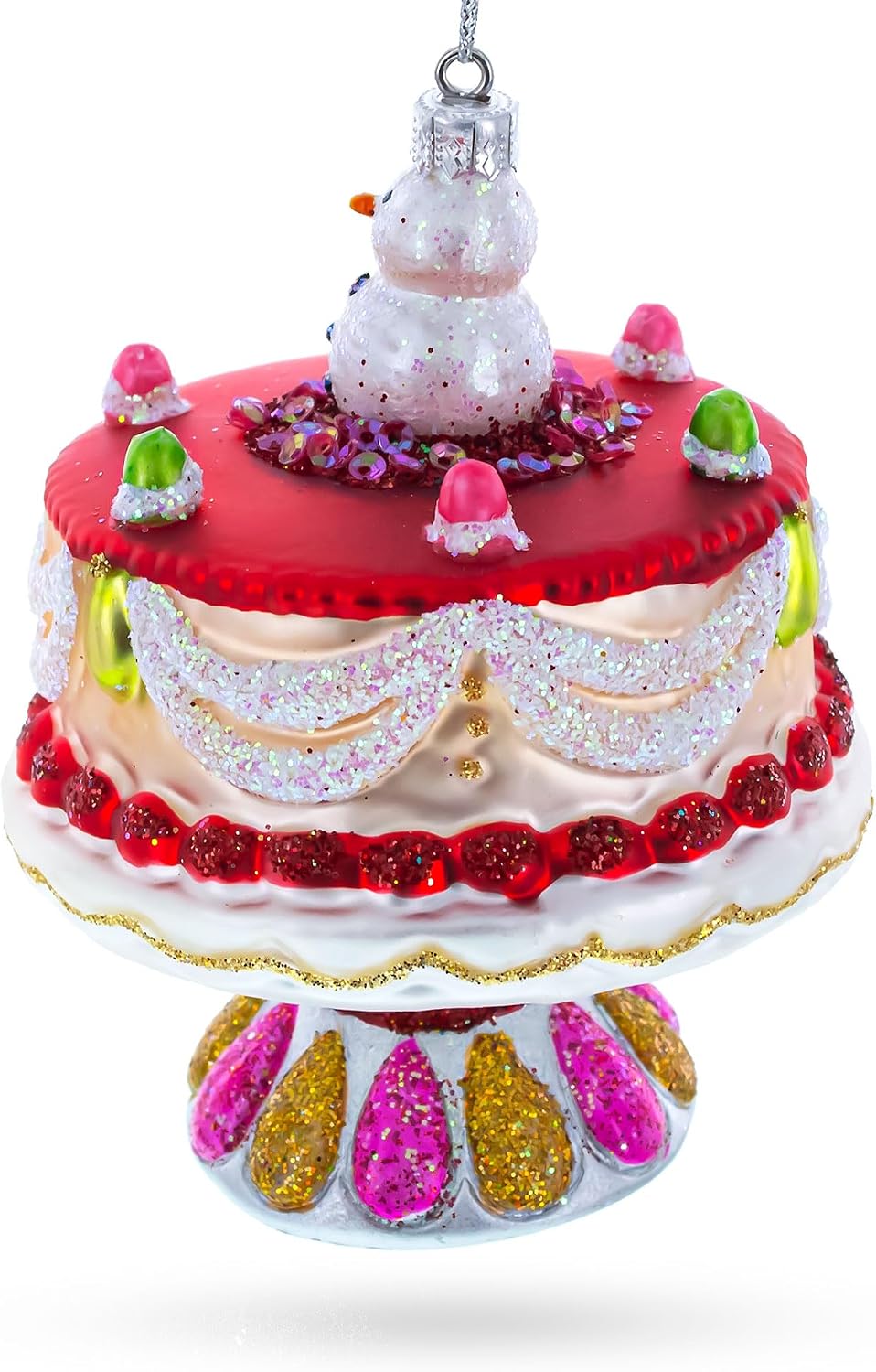 Delightful Snowman Cake Decoration Glass Christmas Ornament