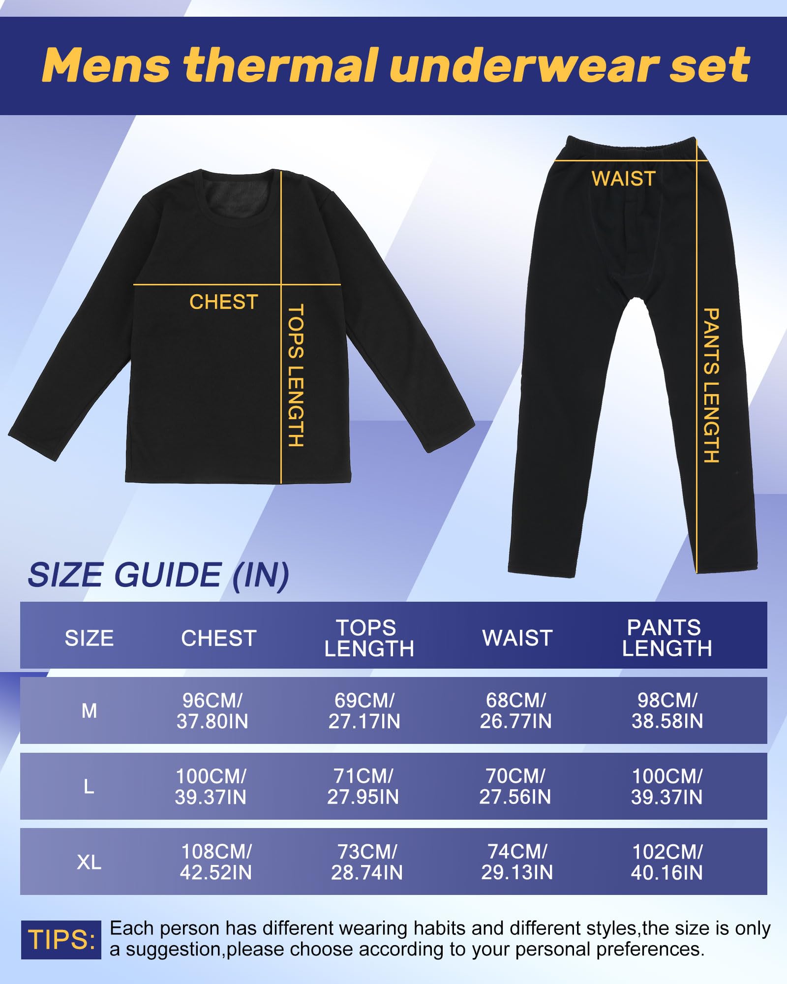 Jecery 3-teiliges Thermounterwäsche für Herren, Basisschicht, lange Unterwäsche, Thermo-Set, Winter-Fleece, Thermo-Top und Unterteil