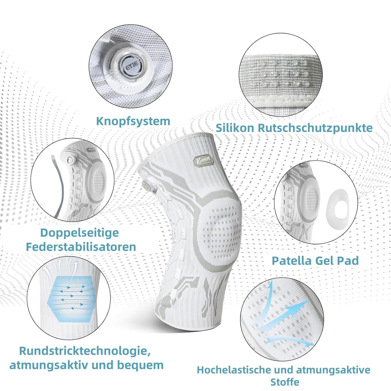 MEIION LUMORA KnieStark Kompressions-Kniebandage mit Patella-Gel-Pad & Seitenstabilisatoren, Kniefußstütze zur Schmerzlinderung, Knieorthese für Sport, Gelenkschutz