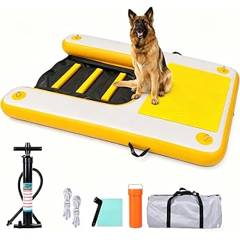 HEYLIFE Inflatable Dog Water Ramp up to 82 kg Floating Pool Lake Yellow | Dog ramps UV &amp; salt waterproof 120 x 90 x 10 (cm) n