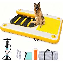 Inflatable Dog Boat Ramp Floating Dock Water Ladder for Pool, Boat, Non-Slip EVA Floating Ladder Pool Ramp for Dog Up to 220 LBs with Dual-Action Air Pump