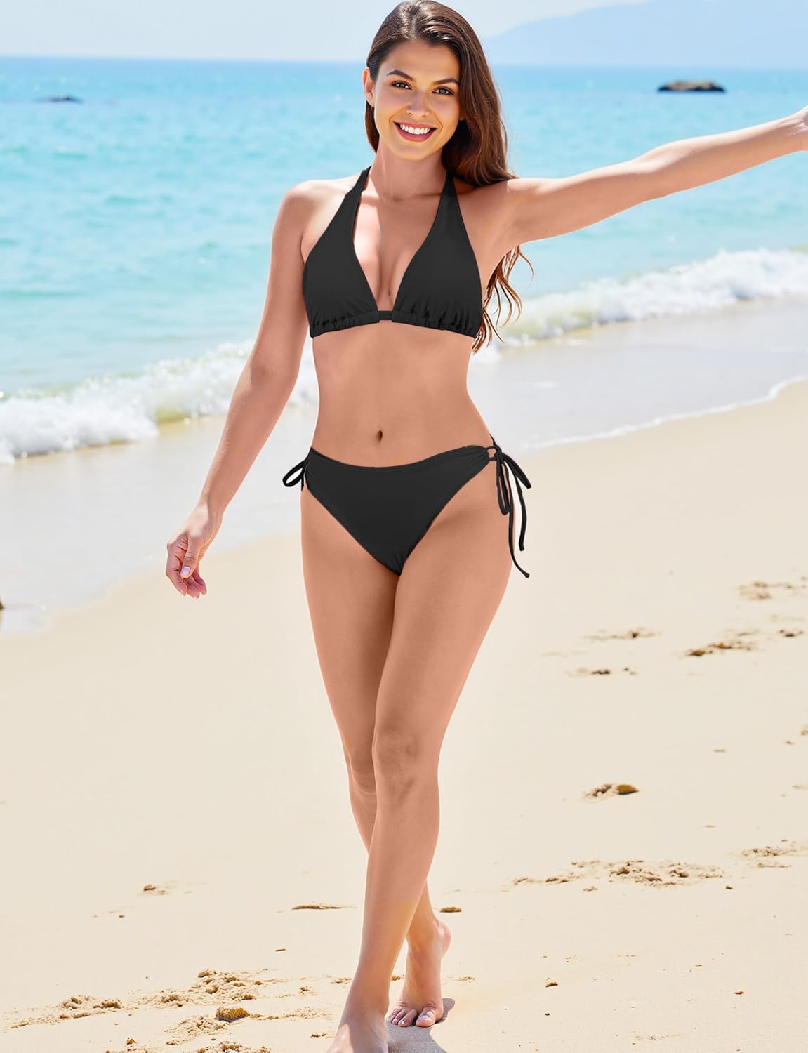 Buauty Womens Adjustable Bikini Set V Neck Halter Top Bathing Suit Crisscross Back Triangle Bottoms Side Ties Swimsuit - Image 6