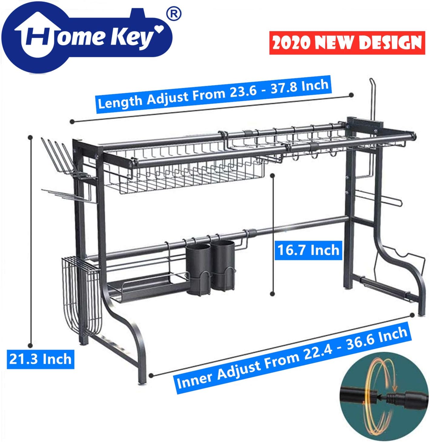 Rеvіеw HomeKey Dish Drying Rack Over the Sink Adjustable Length & Height Fit Small and Large Sink Size from 23-37 Inch. Stainless Steel Kitchen Drainer Countertop Organization and Storage. Space Saver. Bеѕt Quаlіtу 🔥 HomeKey Dish Drying Rack Over the Sink Adjustable Length & Height Fit Small and Large Sink Size from 23-37 Inch. Stainless Steel Kitchen Drainer Countertop Organization and Storage. Space Saver.
