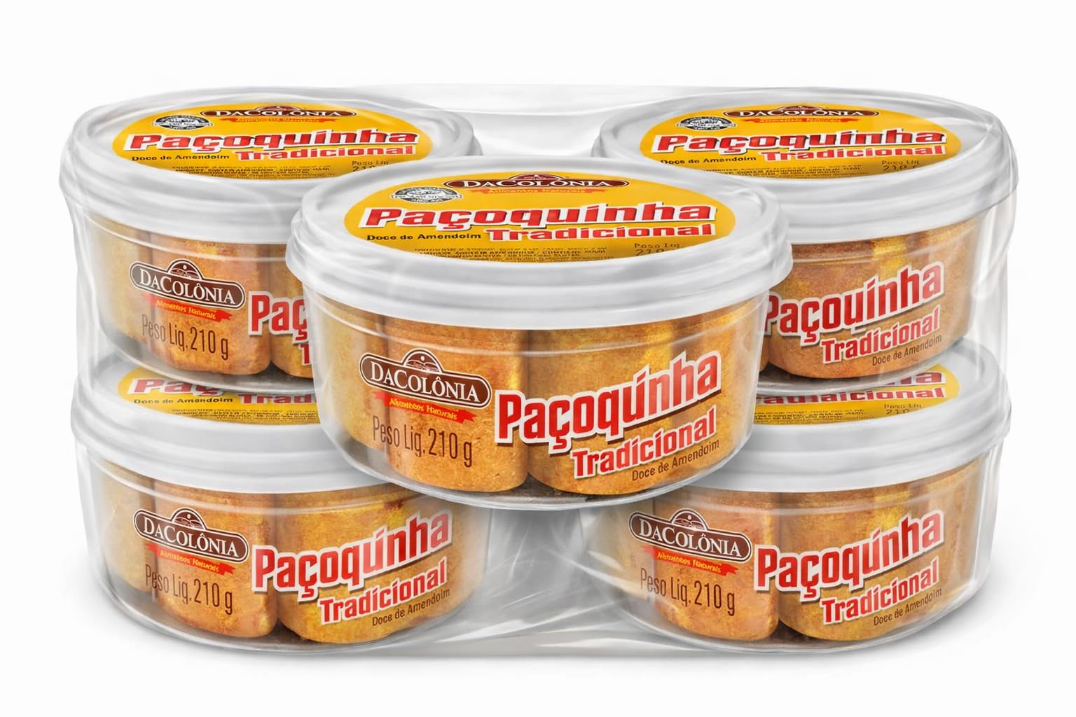 DACOLONIA Paçoquinha Tradicional 210g x5 – Dulce de Cacahuate Brasileño, Snack de Maní Premium, Pack Ahorro, Sabor Auténtico, Textura Suave y Deliciosa