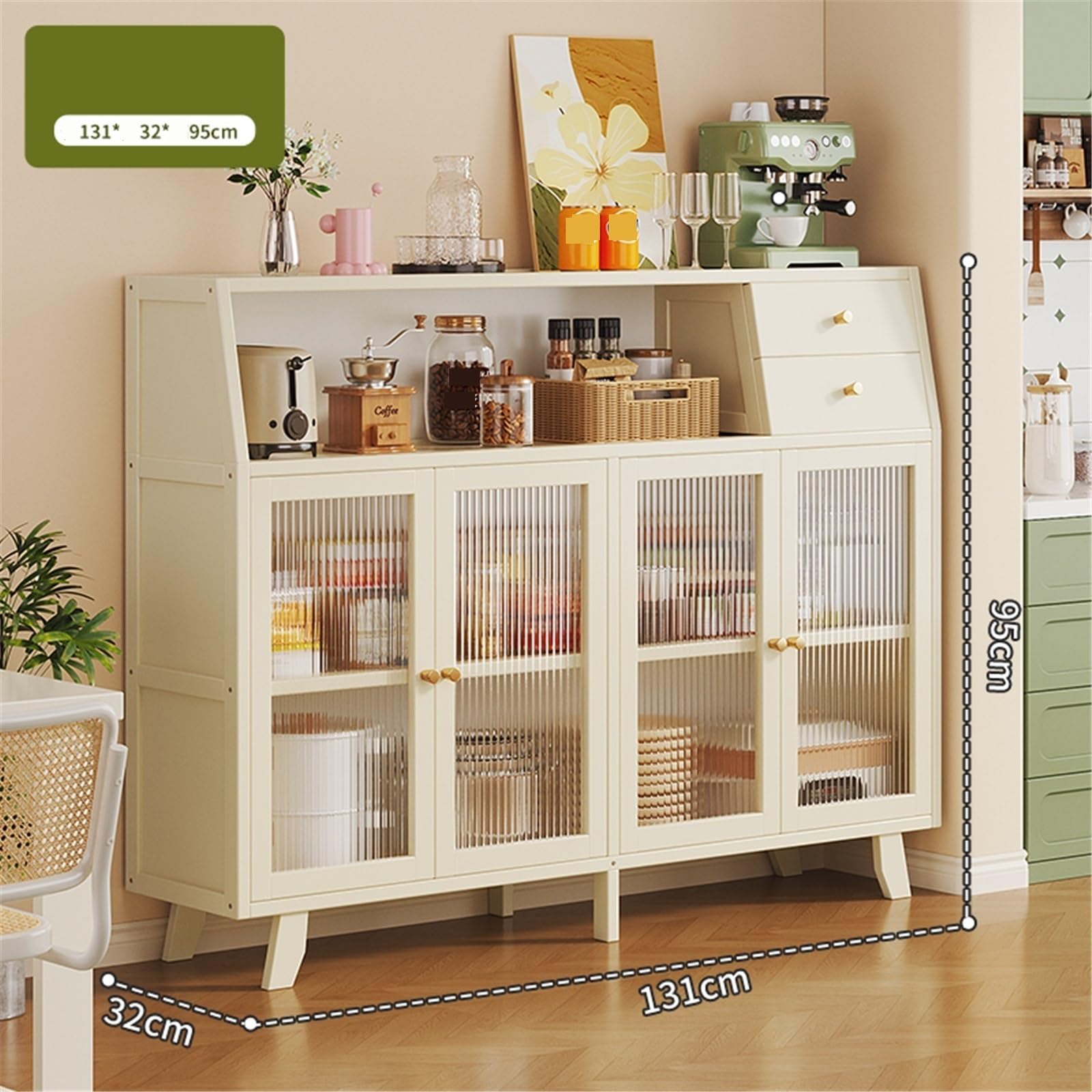 Mueble aparador Aparador de Cristal Estilo Retro for Cocina y salón. Unidad almacenaje integrada Cuatro Puertas, pie o for Colgar en la Pared Mesa de Centro Consola