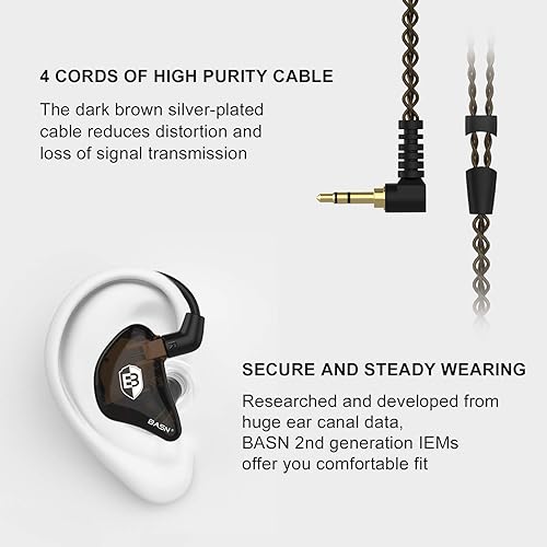 Miniatura 6 de BASN Bsinger - Auriculares con monitor de oído para músicos, auriculares con aislamiento de sonido de 2 generación con controladores dinámicos