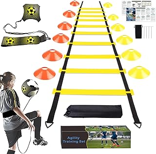 YGORTECH Football Speed Agility Training Set, Agility Ladder, 12 Sports Cones and Football Kick Trainer, Football Training...