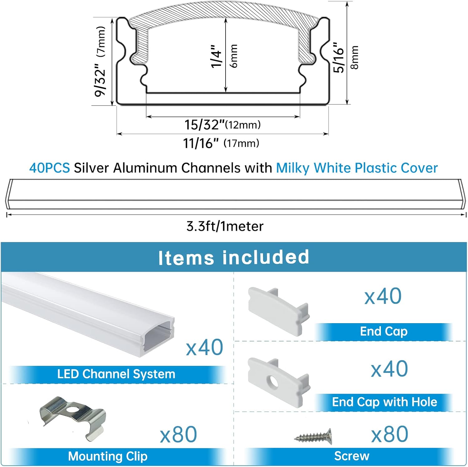 Best Cyber Deals 🔥 Muzata 40Pack 3.3FT/1M LED Channel System with Milky White Cover Lens,Silver Aluminum Extrusion Profile Housing Track for Strip Tape Light with U Shape U1SW WW 1M, LU1 Weekly Top Sale Muzata 40Pack 3.3FT/1M LED Channel System with Milky White Cover Lens,Silver Aluminum Extrusion Profile Housing Track for Strip Tape Light with U Shape U1SW WW 1M, LU1