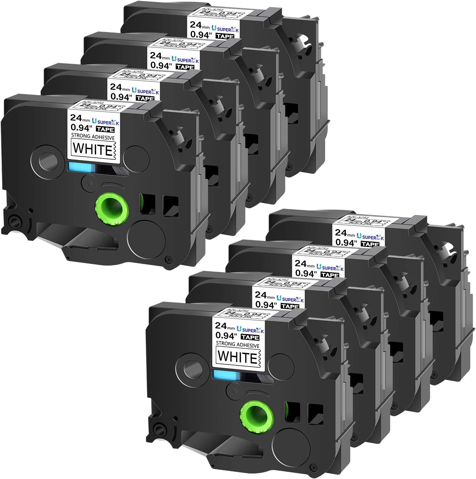 USUPERINK 8 Pack Compatible for Brother P-Touch TZe-S251 TZeS251 TZ-S251 TZS251 24mm 1'' 0.94'' Laminated TZe Black on White Extra Strength Label Tape Work with PT-D600 P700 P710BT E500 Label Maker