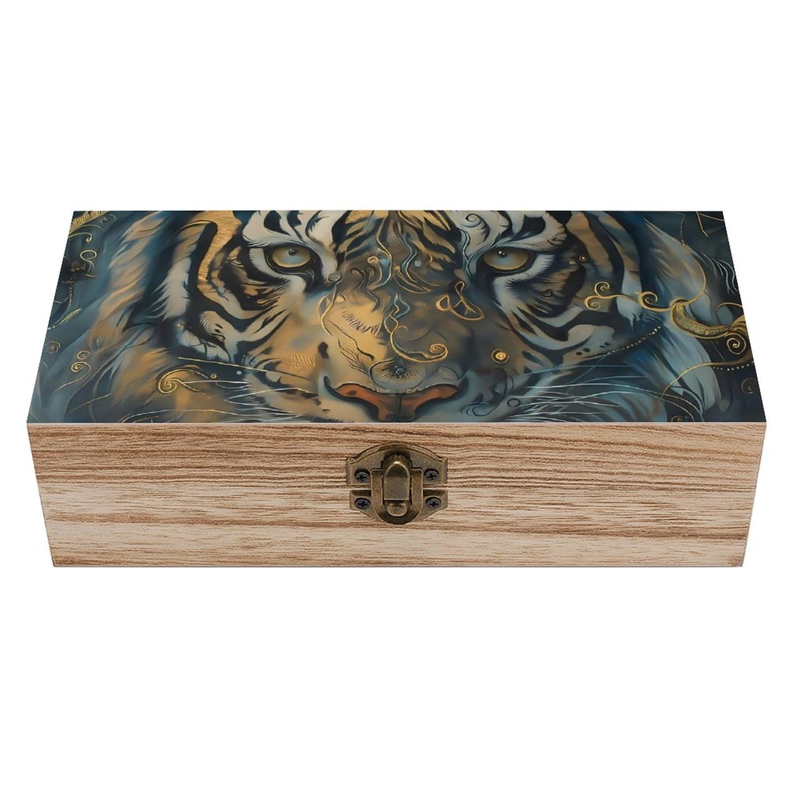 Oudrspo Mystical Tiger Retro Wooden Storage Box Keepsake Jewelry Decorative Art Storages Box Gift Boxs