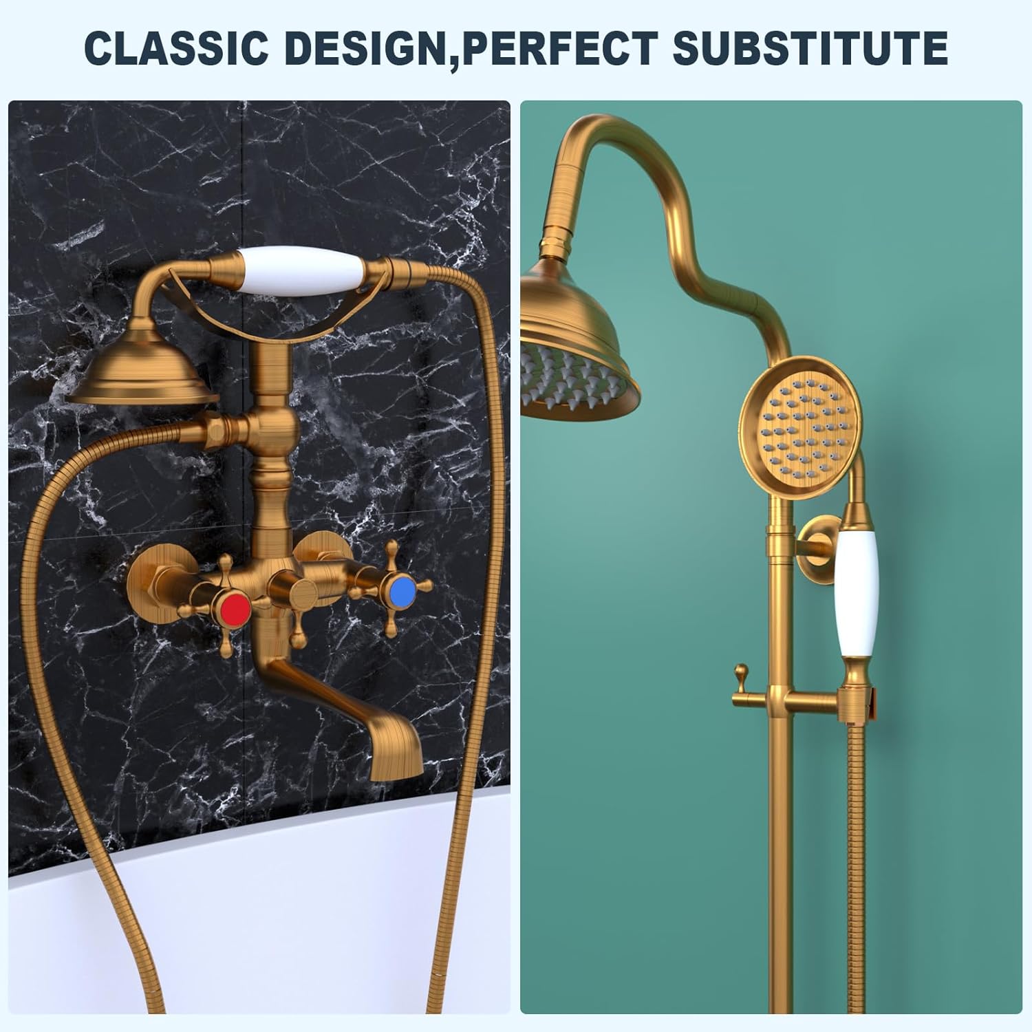 ENGA Vintage Hand-held Shower Rain Sprayer Telephone Shaped Ceramic Shower Head with 59 Inch Hose for Bathroom (Retro Bronze)