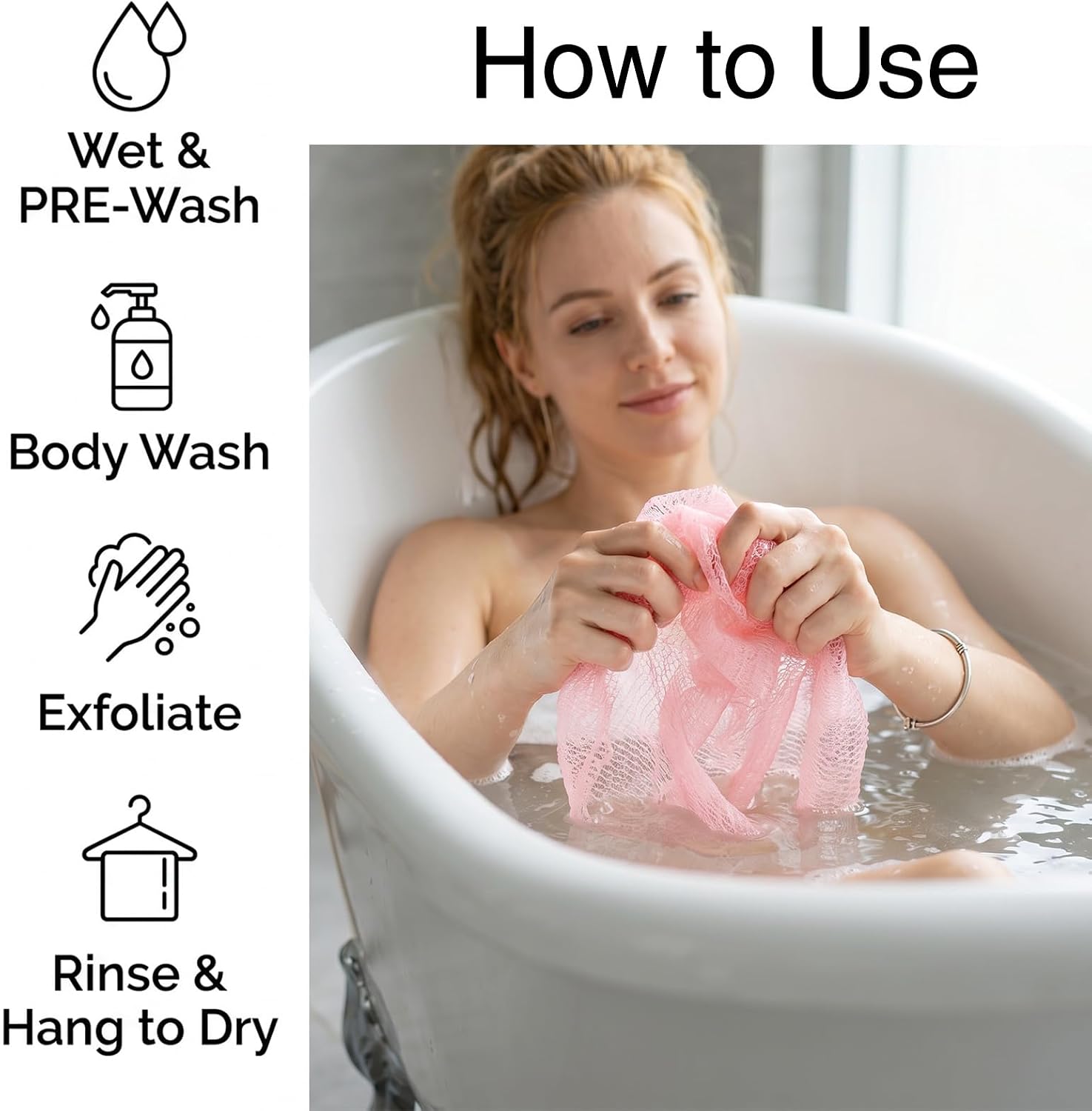4PCS Exfoliating Washcloth Scrub 35.43in Exfoliating Back Scrubber for Shower Extra-Thin Double Sided Body Exfoliator Bath Tool Women Men