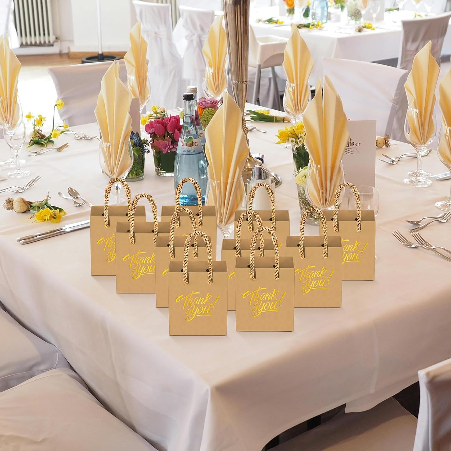 KPOSIYA Mini Gift Bags with Handles, 35pcs Small Gift Bags, 4 x 2.75 x 4.5 Brown with Tag for Christmas, Thanksgiving Party Favors - Image 6