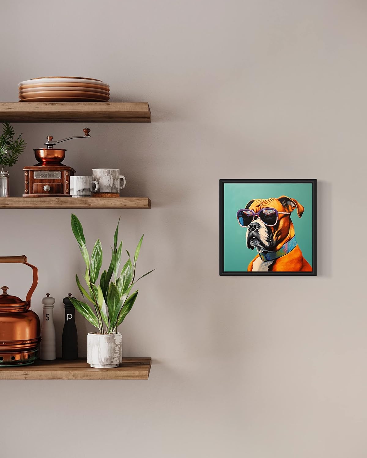 Boxer Dog Art Print Poster, Wall art Painting Decor, Puppy Pop Art Home Decor Artwork For Bedroom Living Room Bathroom Decor, Puppies Colorful Photo (Boxer Sunglasses, 16x16 inches + (Black Frame))