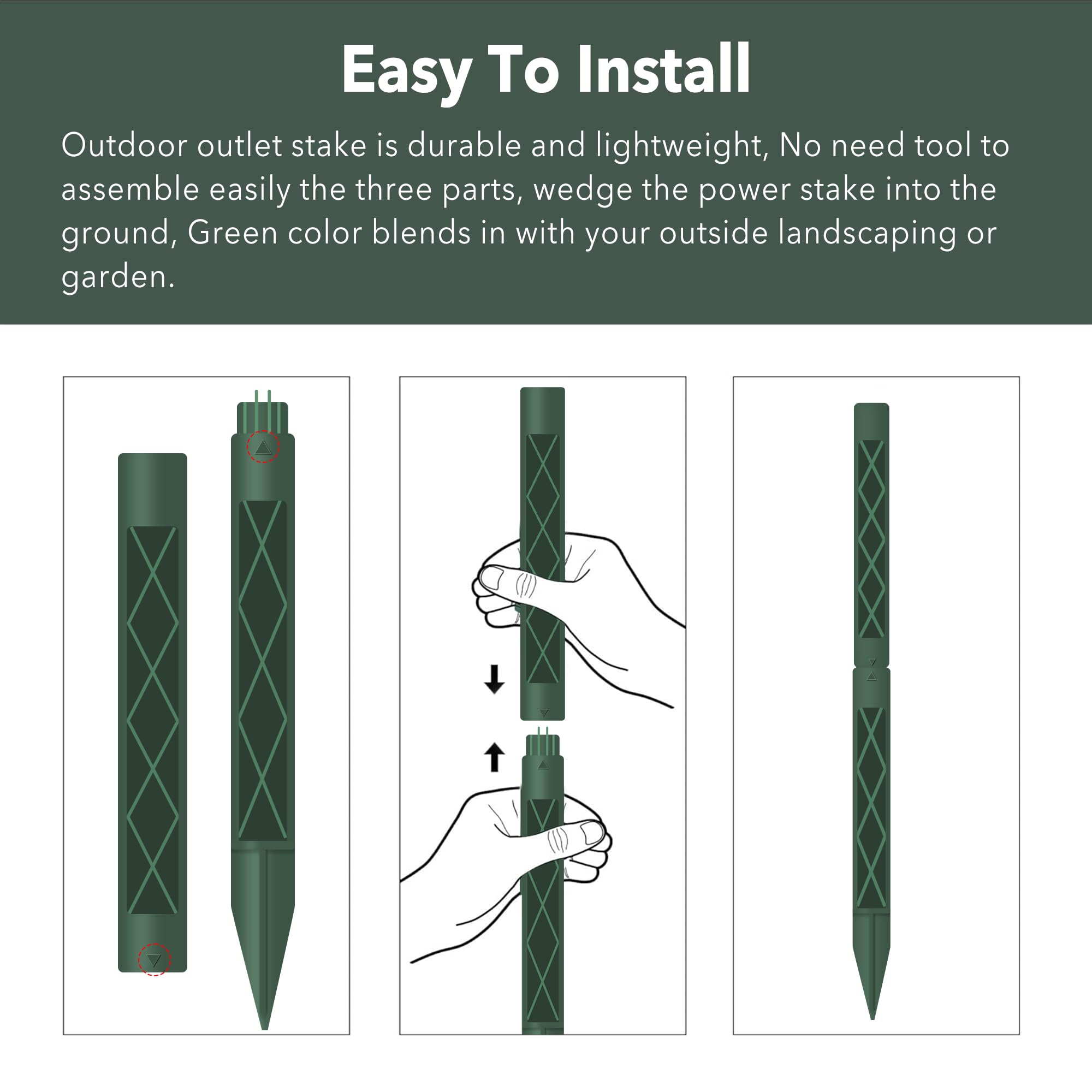 HBN - Estaca eléctrica Impermeable con Cable de extensión de 6 pies de Largo, 3 tomacorrientes a Tierra para Patio con Cubiertas Protectoras, estaca de alimentación eléctrica con múltiples enchufes
