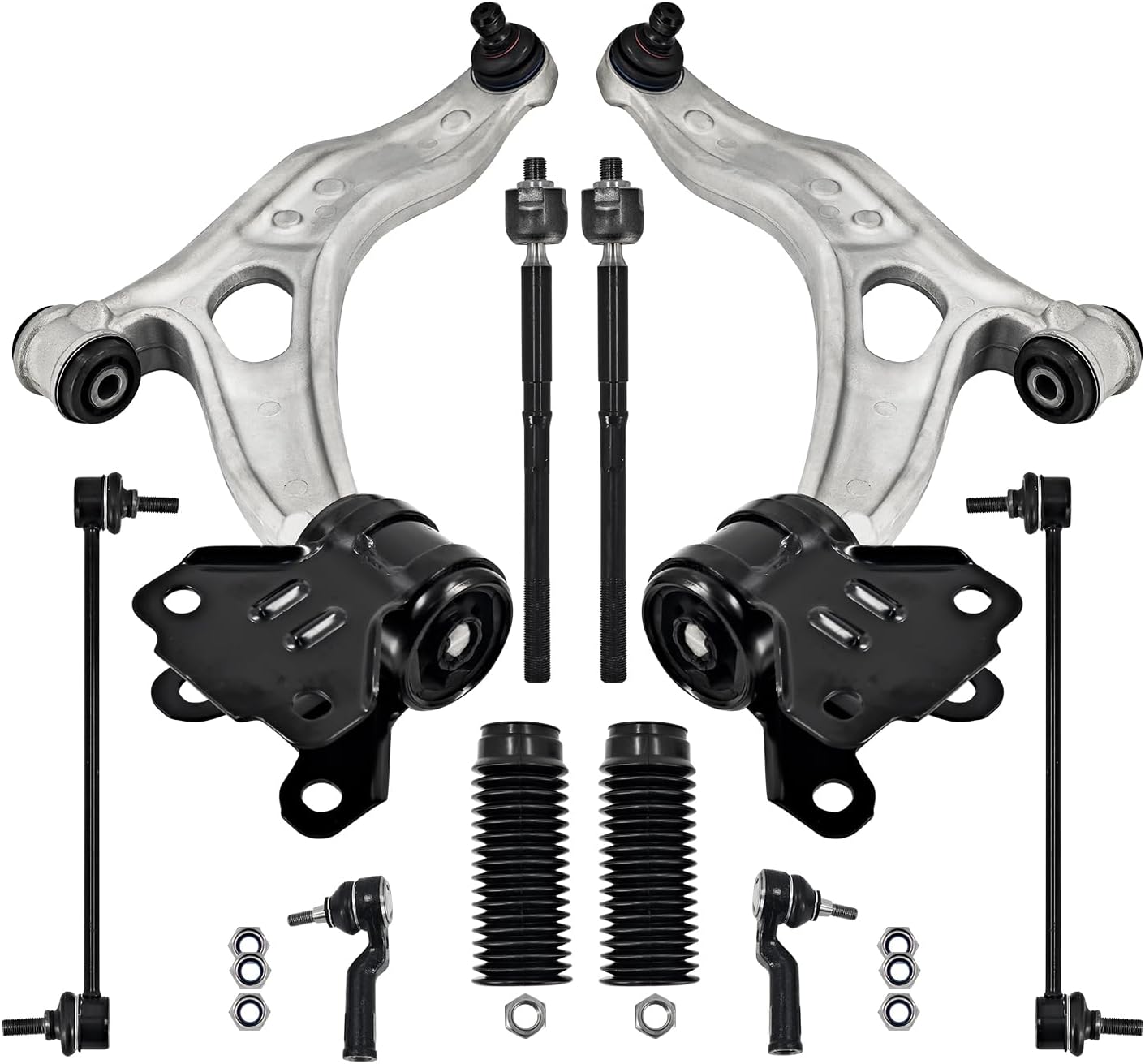 K622788 K622753 10Pcs Front Lower Left Right Control Arms w/Ball Joints Bushings Sway Bar Tie Rod End Link Boots Compatible with Ford Focus 2012-2018 C-MAX 2013-2018 Profession Suspension Kit