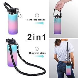 Wongeto Paracord Handle with Shoulder Strap,Compatible with Hydro Flask Wide Mouth Water Bottles 12oz - 64 oz and Other Wide Mouth Water Bottle for Walking Hiking CampingBlack/Compass