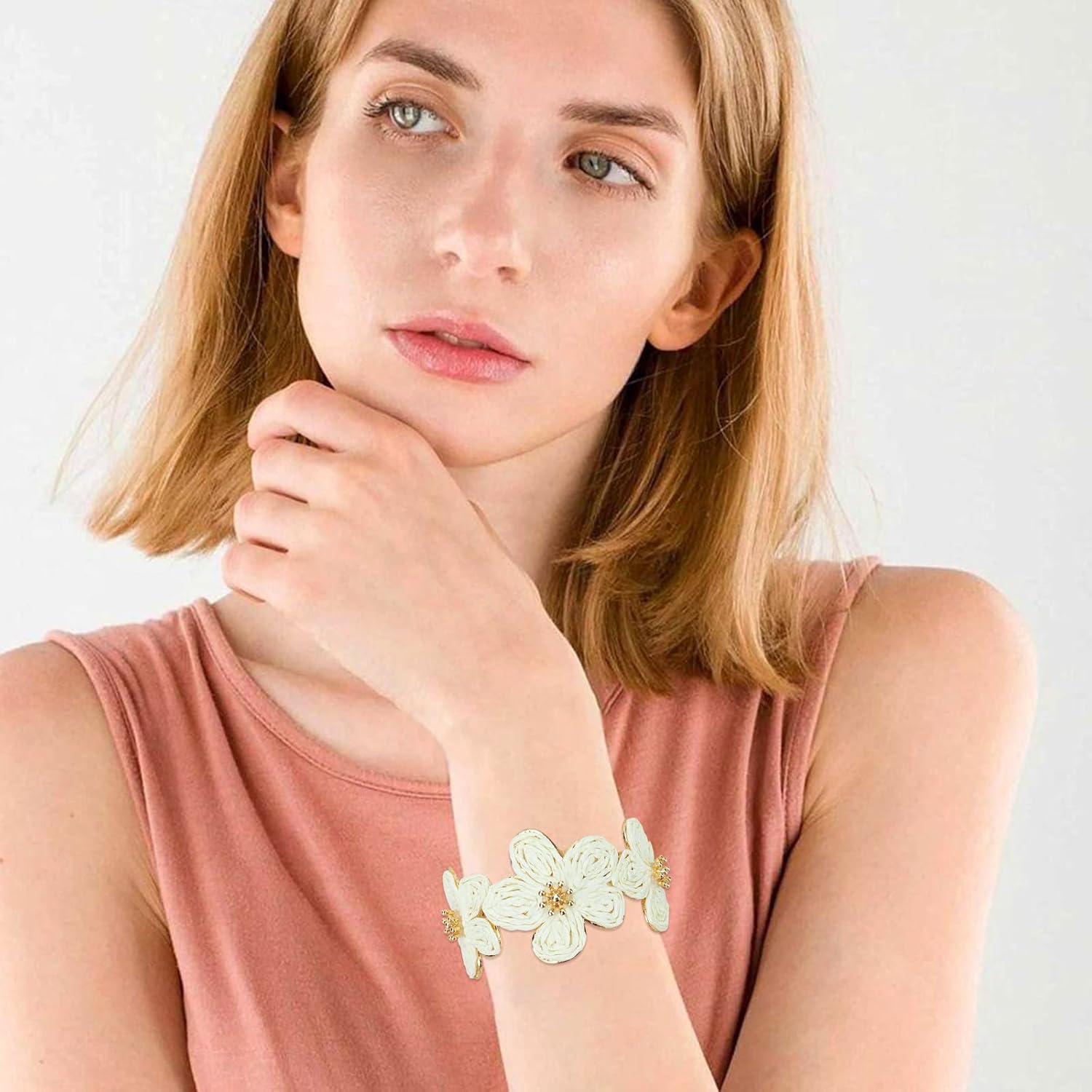 KOLODOGO Raffia Butterfly Flower Wide Cuff Chunky Gold Bracelets for Women, Open Cuff Bangles Wrist Cuff Bracelets for Women - Image 6