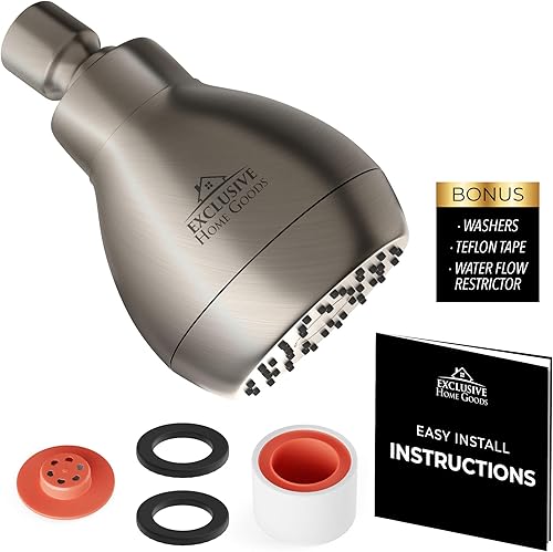 Miniatura 2 de Cabezal de ducha de alta presión, níquel cepillado, potente cabezal de ducha de baño de lujo con fuerte flujo de pulverización y pequeñas boquillas