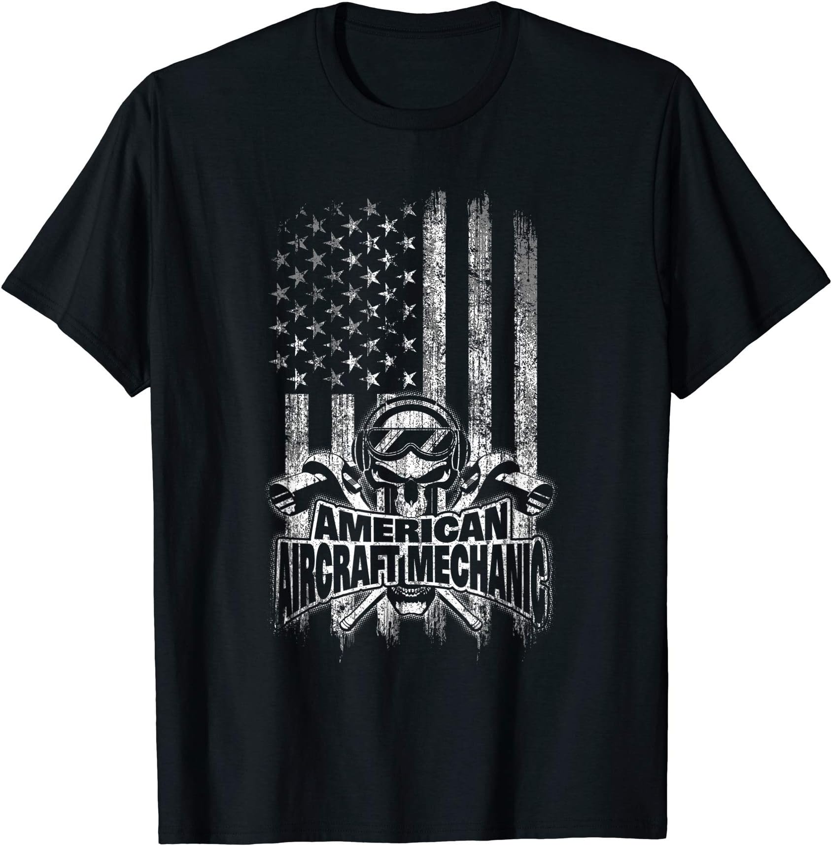 Aircraft Mechanic T-Shirt American Flag Skull and Ratchets