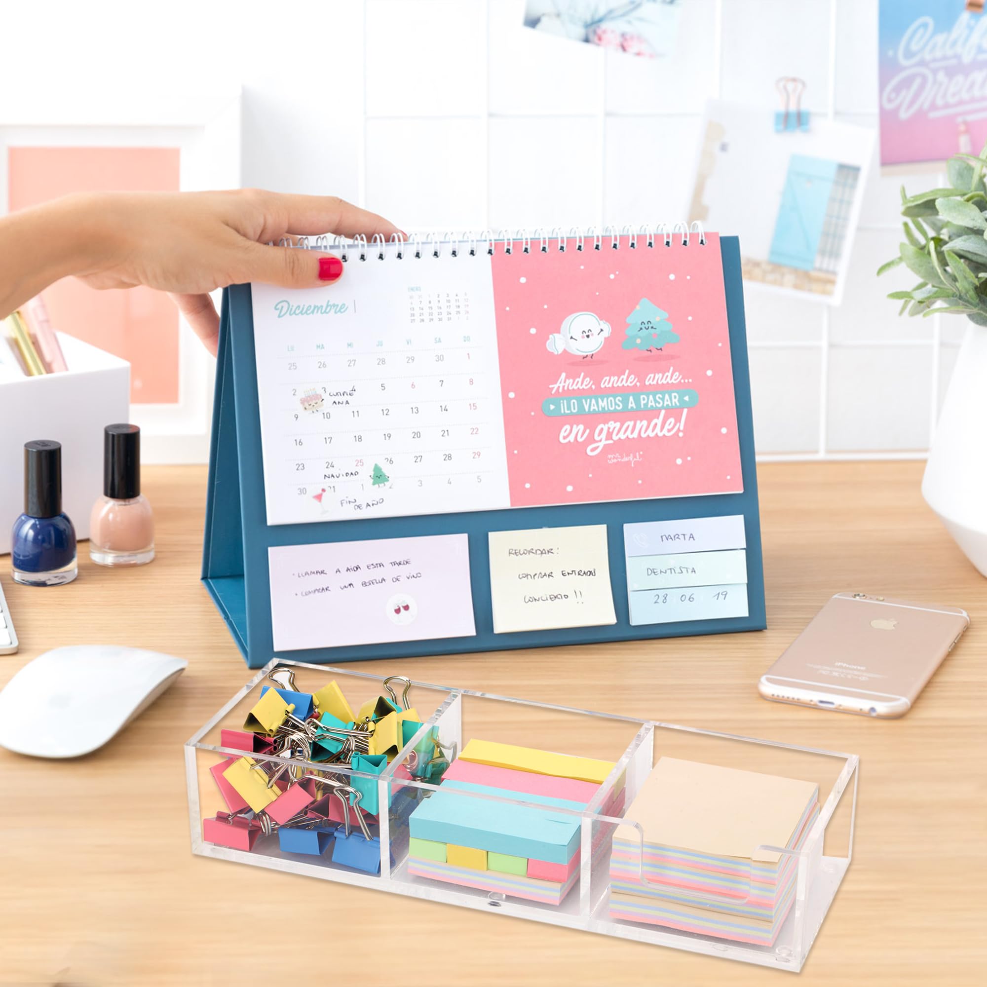Acryl-Haftnotizhalter, 3-in-1, selbstklebend, Notizblock, Halter, Notizspender, Notizblock, Halter, Schreibtisch-Organizer für Schule, Büro, Zuhause, mit 3 Fächern (DP003)