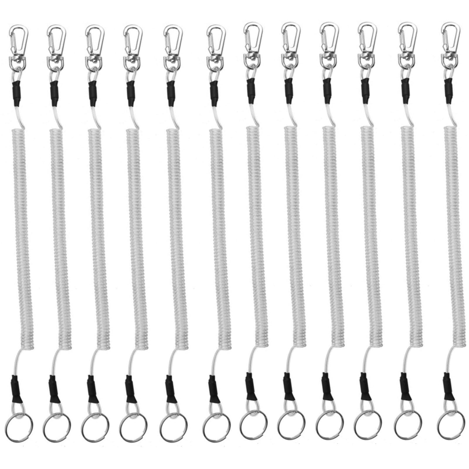 12PCS Fishing Lanyard, Keychain Stretchy Retractable Coiled Lanyard Multifunctional For Pliers, Boating, Keys, Hiking Climbing Cycling Fishing-Transparent