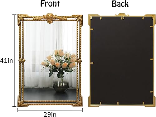 Miniatura 3 de Espejo antiguo con marco de metal de 41 x 29 pulgadas, espejo de pared vintage dorado antiguo espejo barroco