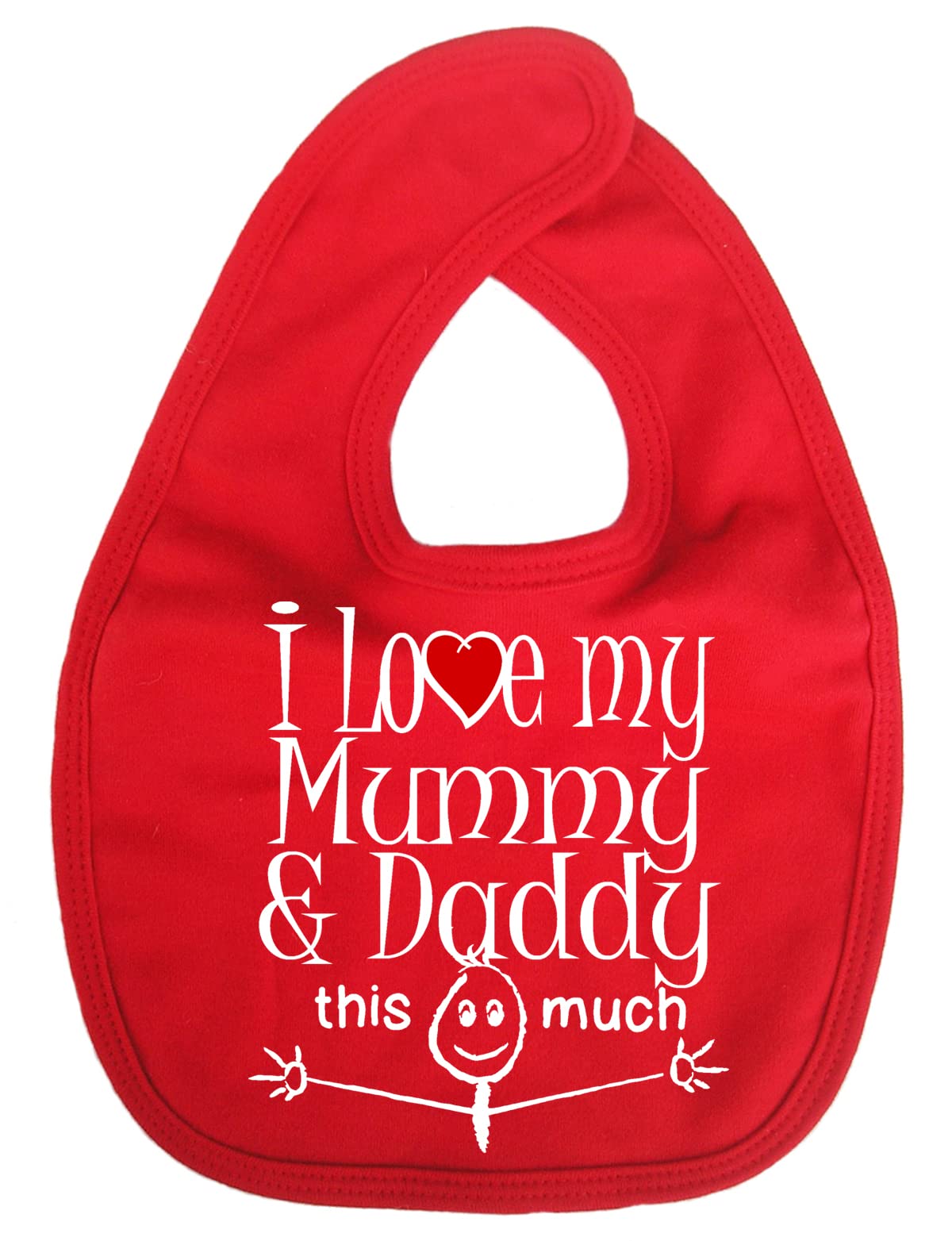 Image is Everything IiE, I Love My Mummy & Daddy This Much, Son Daughter Baby Unisex Soft Cotton Feeding Bib, Red