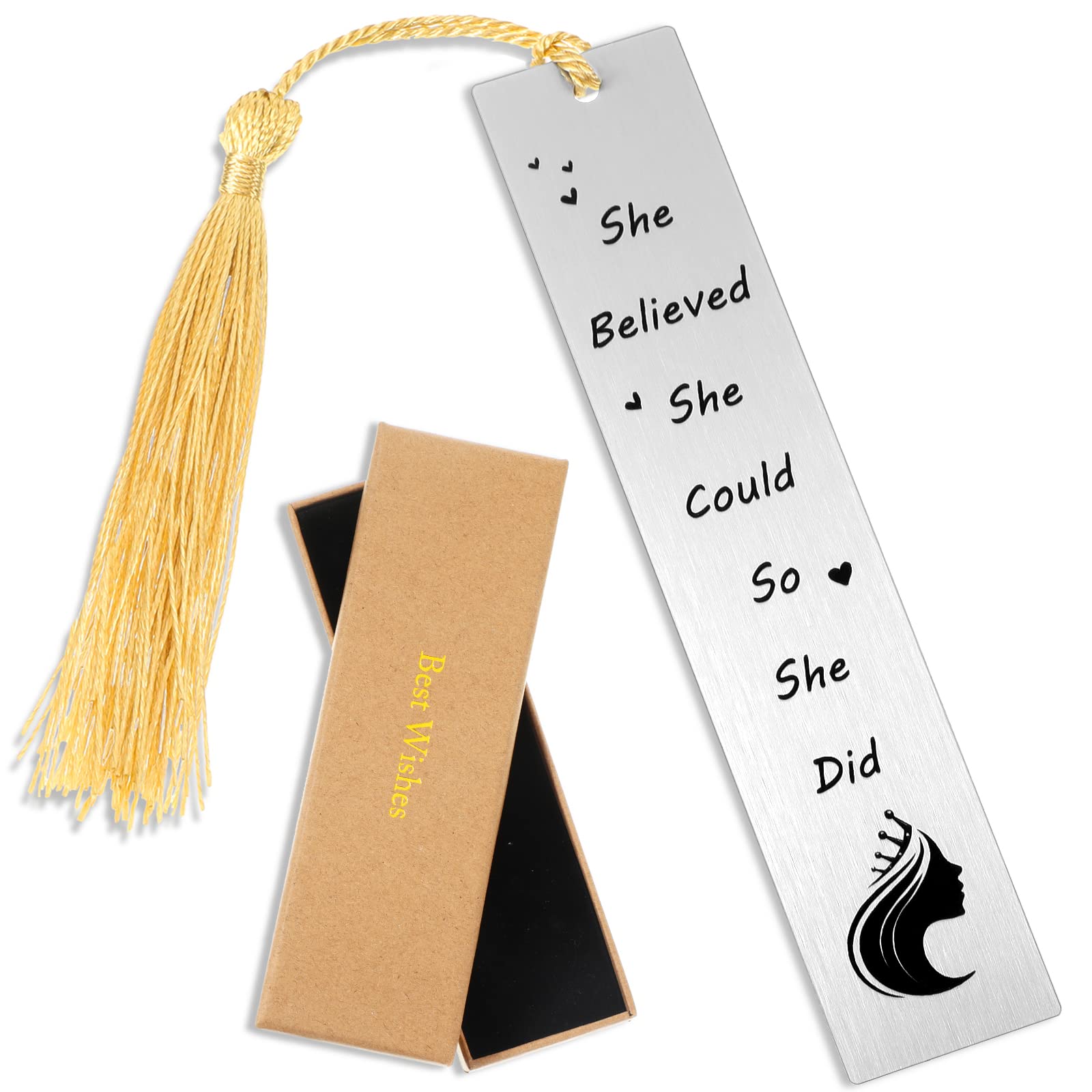 Photo 1 of Bookmarks for Book Lovers 2022 Inspirational Graduation Gifts Thank You Gifts Back to School Gift Book Lover Gifts Metal Bookmark for Teacher Retirement Student Graduation (She Believed)