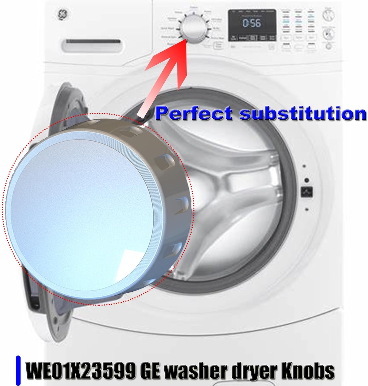 New Upgrade WE01X23599 WH11X20875 GE Clothes Washer Cycle Selector Range Knobs Replacement Dryer Machine Control Board Parts Universal Electric Handle Accessories 4587354 PS11759035 DC64-03186A（2Pcs）