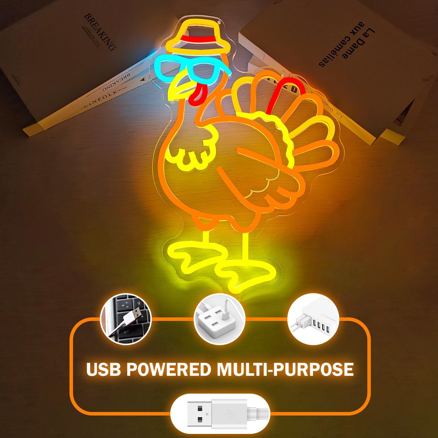 Thanksgiving Turkey Neon Signs for Wall Decor Thanksgiving Turkey Decorations Neon Lights for Bedroom Thanks Giving Led Signs for Bedroom Wall Dimmable Fall Neon Light Up Sign for Home Decor