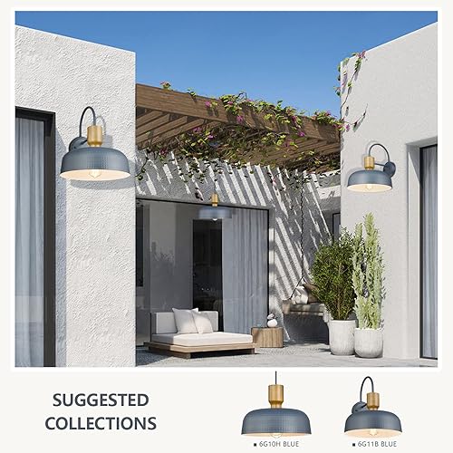 Miniatura 6 de Darkaway Lámparas de pared modernas de granero, apliques con pantalla de metal martillado, iluminación de cuello de cisne azul para exteriores,