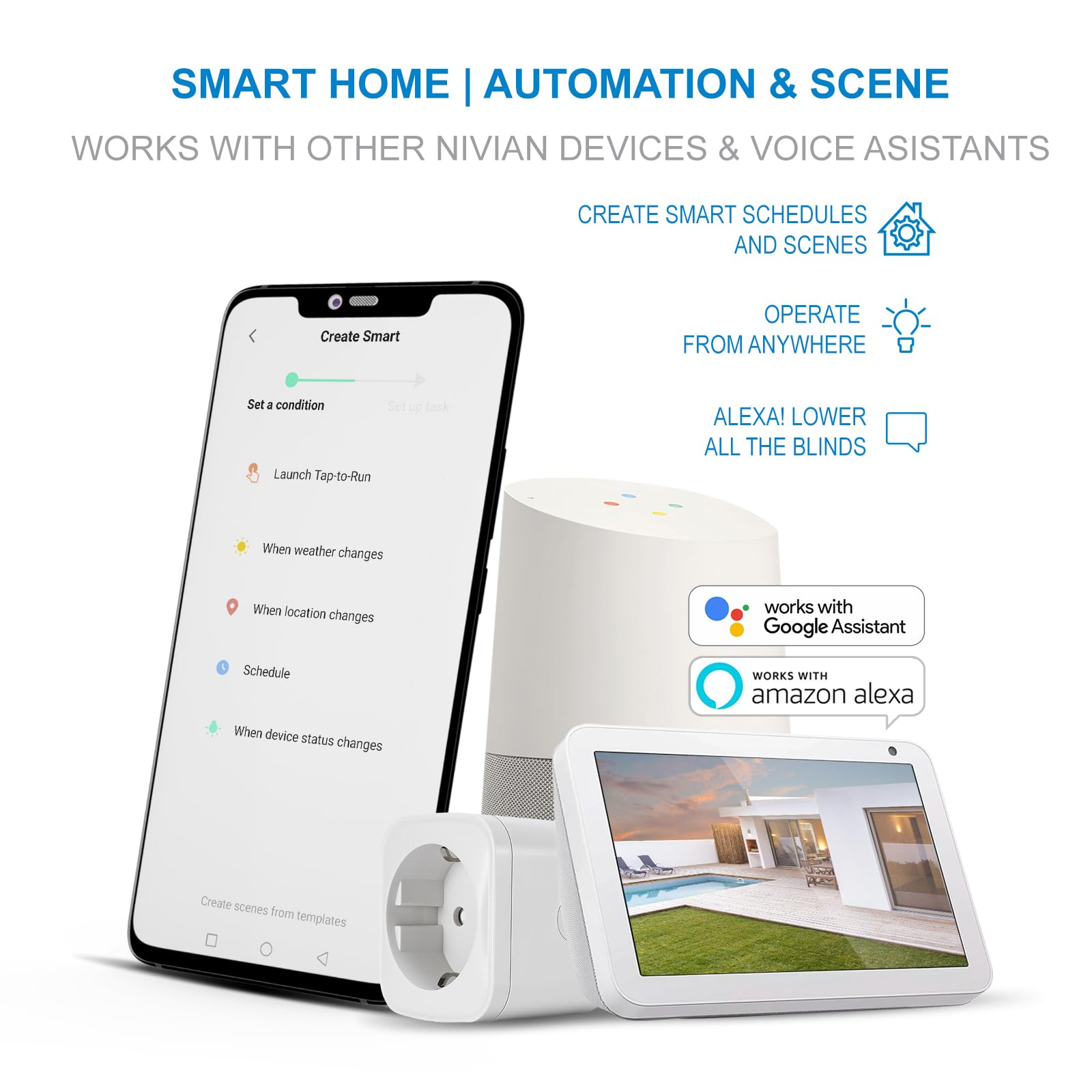 NIVIAN Controlador WiFi para Motor de Persianas con Mando RF. Control Remoto App Tuya. Interruptor Persiana WiFi Programación Horaria, Temporizador y Medición de Consumo. Compatible con Alexa y Google