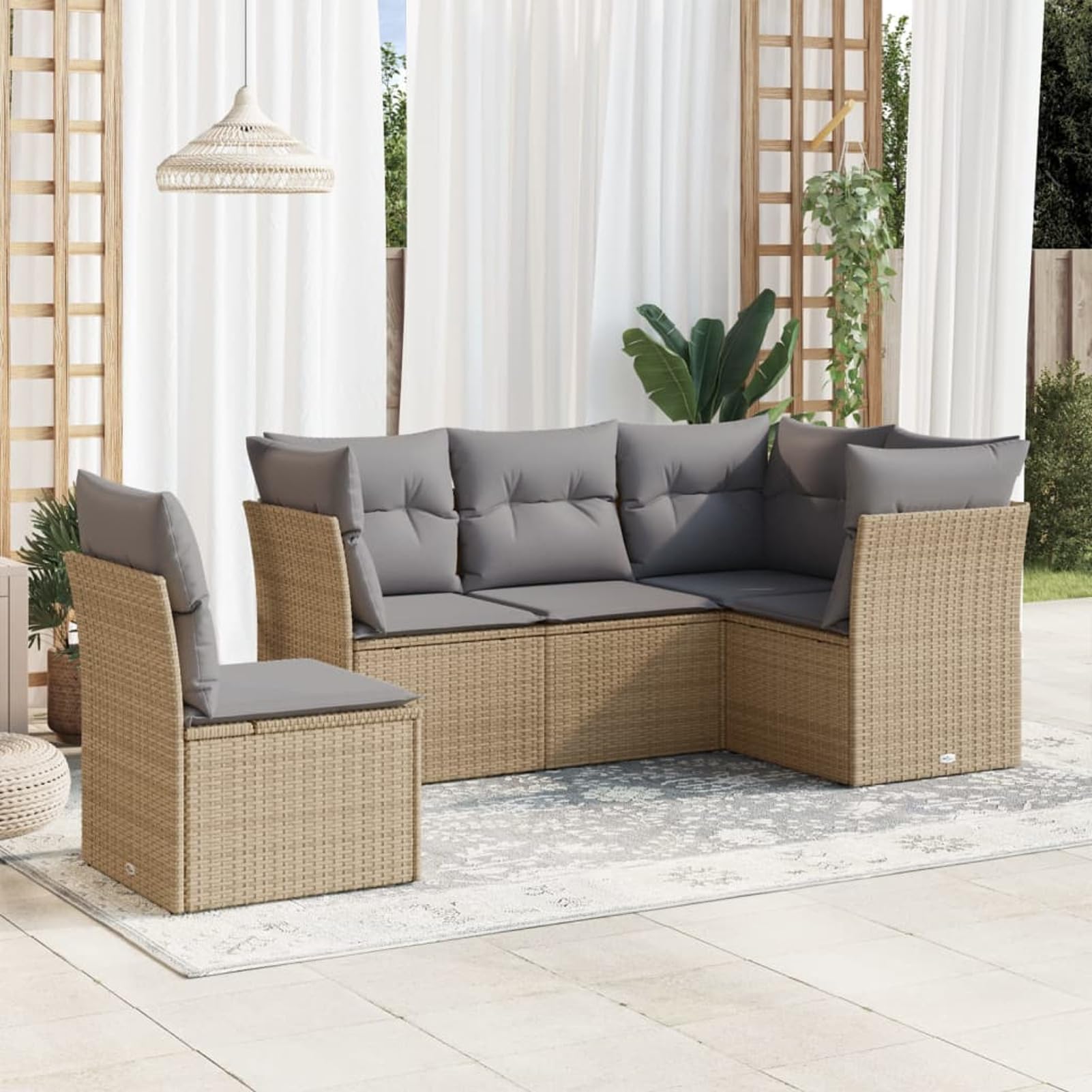 Ensemble canapé de jardin de luxe Homgoday type 29 résine tressée beige et coussins premium