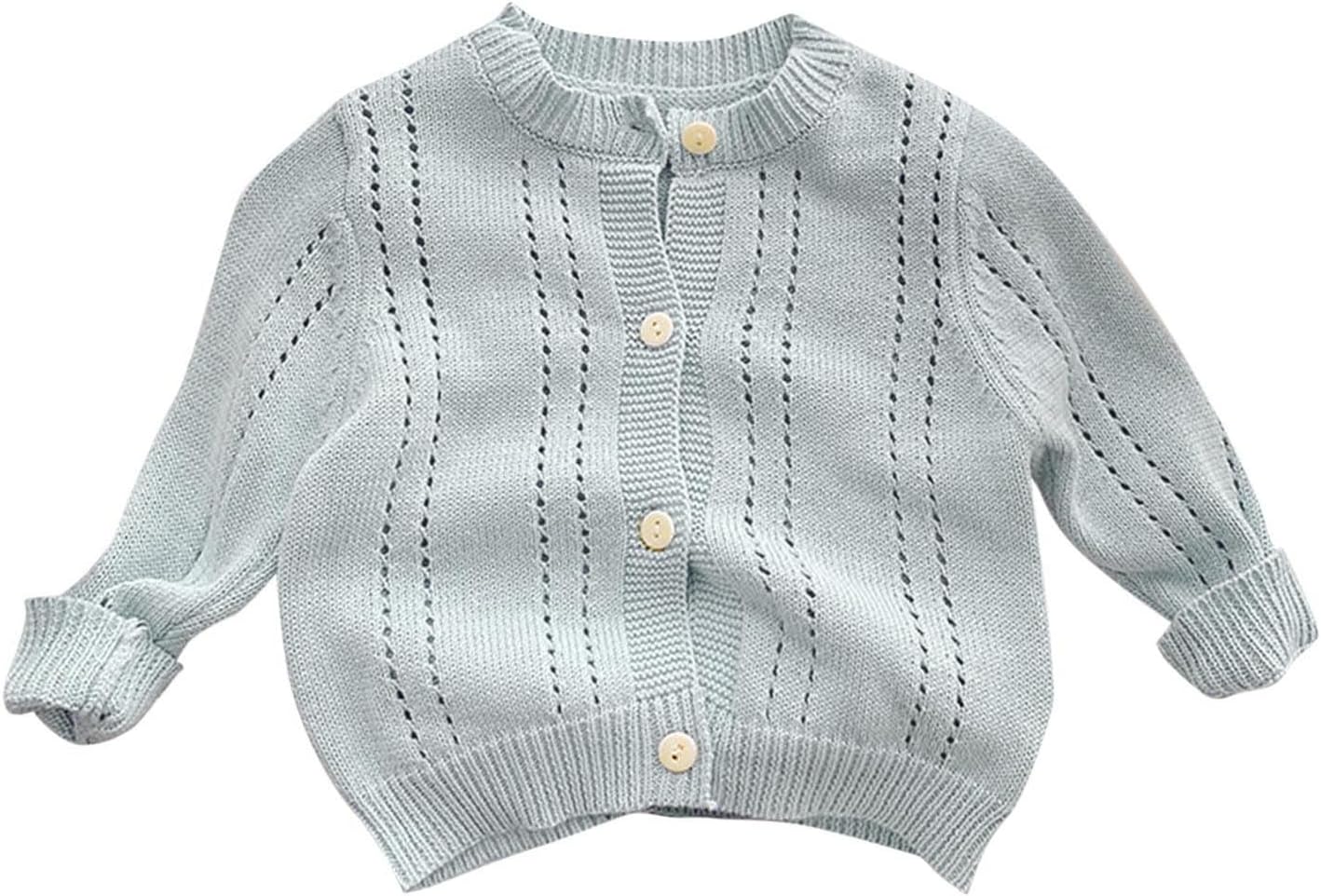 Kids Girls Boys Hollow Sweater Cardigan Toddler Boys Plain Knit Coat Fall Winter Long Sleeve Jackets Basic Fashion Outfits