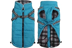 Dog Warm Coat & Harness Combo: Geyecete Winter Jacket with Traction Belt