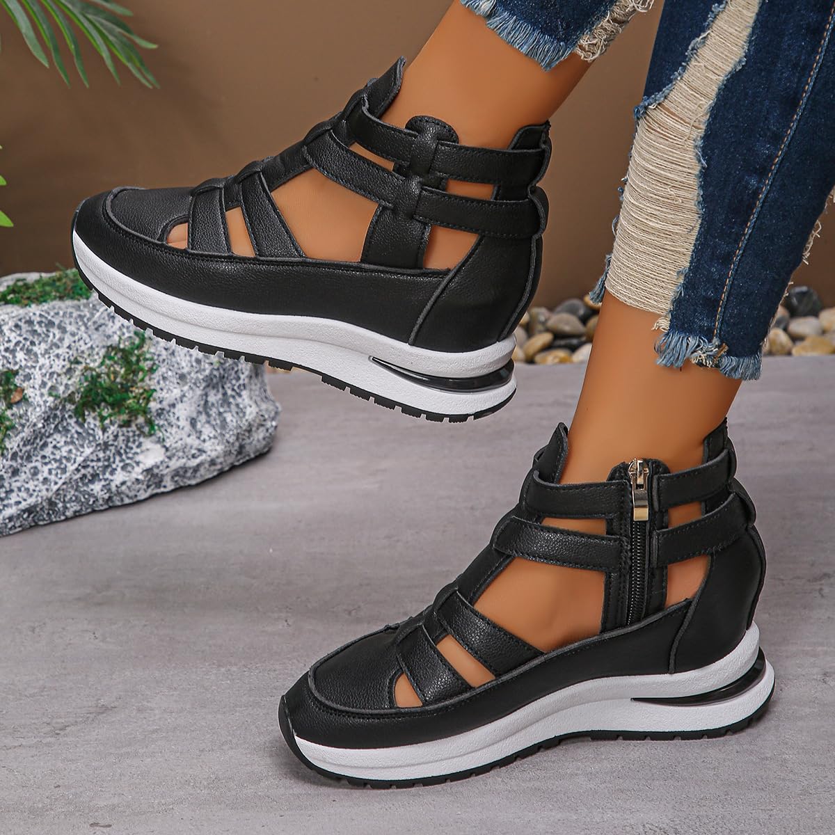 Sandalias de cuña de plataforma transpirables para mujer, sandalias de pescador con puntera cerrada para mujer, sandalias romanas de gladiador de verano