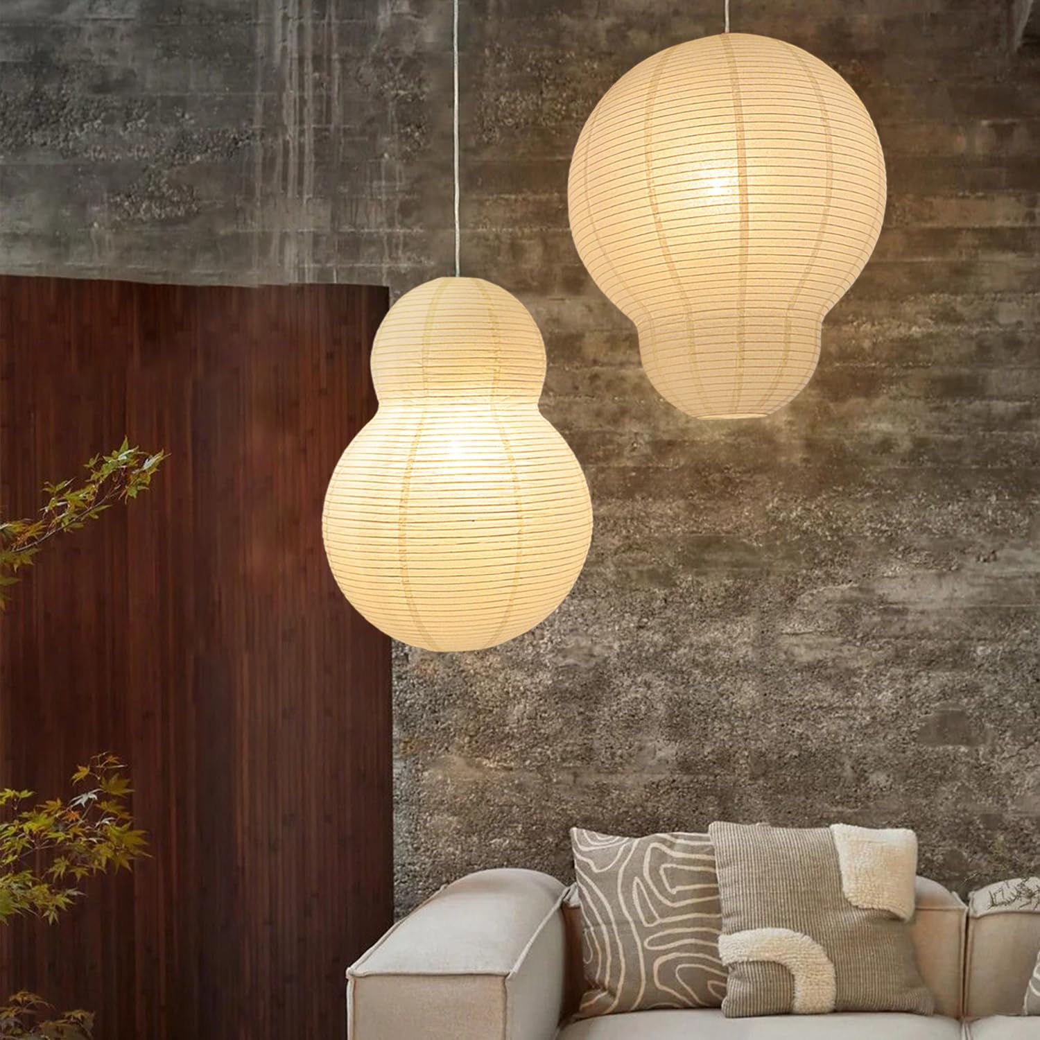 Large Paper Lanterns 27 inch Paper Lamp Shades Hanging Gourd & Oval Large White Modern Pendant Light for Bedroom Living Room Boho Home Decor Wedding Gift Restaurant Display