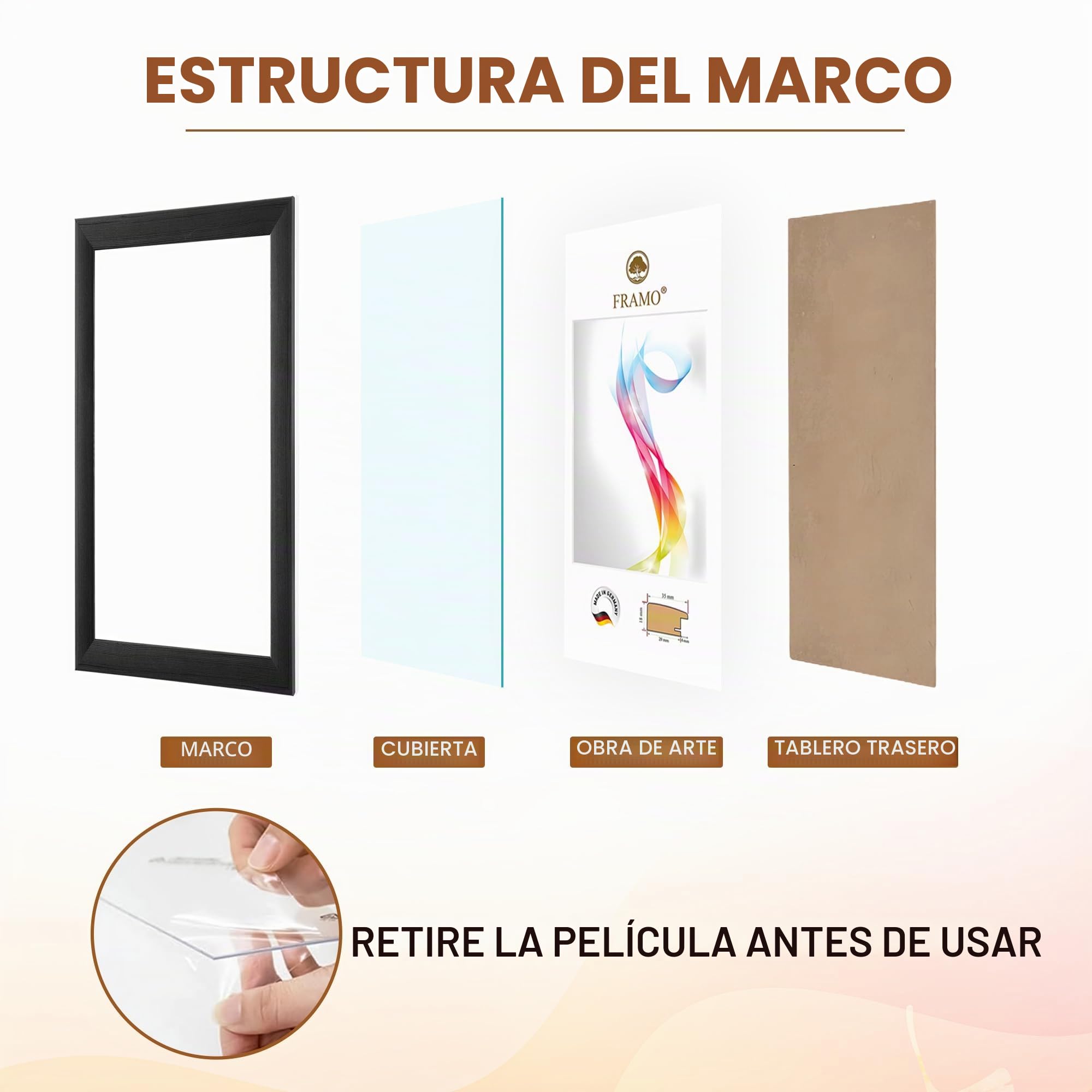 FRAMO Marco de fotos en madera 65 x 65 cm (Dimensión de la imagen) cuadrado de Pino Negro | Tamaño seleccionable | Pósters | Puzzle | Collage | A medida | personalizados