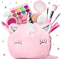 ULOVEME Unicorn Kids Real Makeup Kit with Fluffy Purse - Non-Toxic, Washable Makeup Toy Gift for Girls 3-8 Years