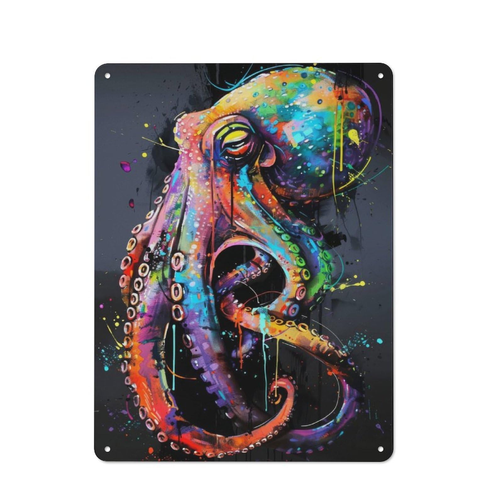 Junmoney Octopus Popart Painting Tin Wall Plaque 40X30cm With For Hobby Room Or Studio, For Metal Sign Collectors, For Kitchen And Home Bar Decor