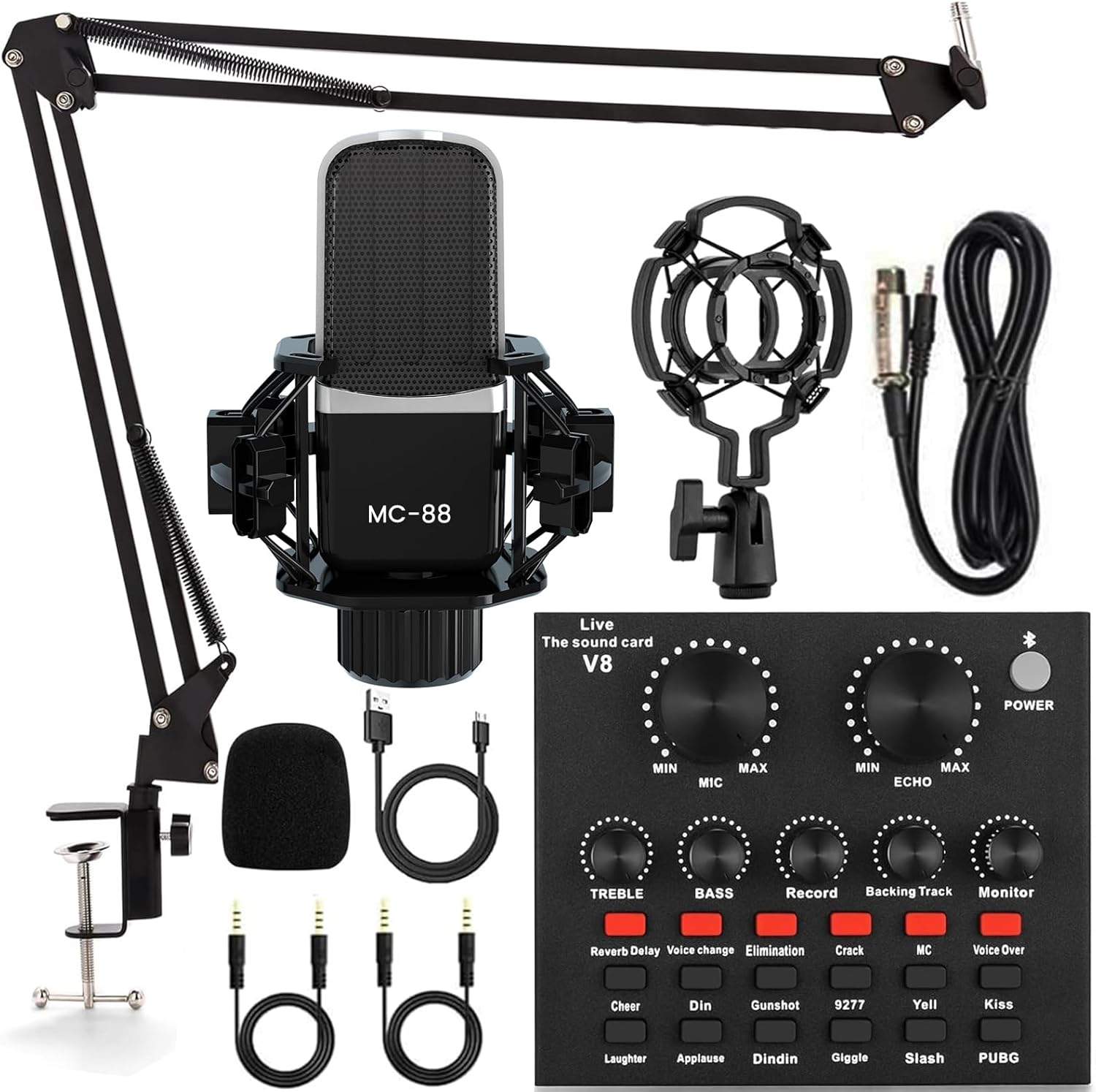 Podcast Equipment Bundle, V8 Audio Interface with Cardioid Designer BM800 Mic, Studio Condenser Microphone Perfect for Podcasting, Recording, Singing, Streaming and Gaming
