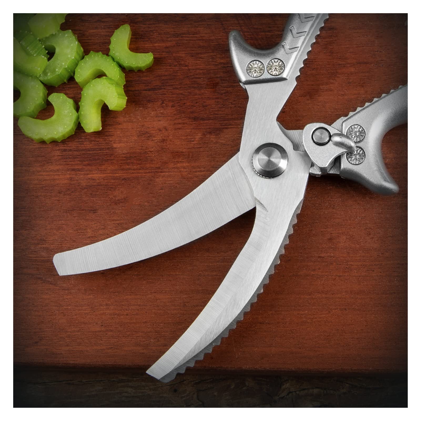 Tijeras de cocina Tijeras de cocina profesionales Tijeras de hueso de pollo de hoja gruesa con bloqueo de seguridad (Plata)