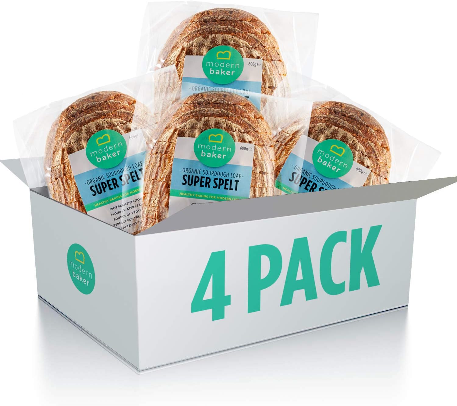 Modern Baker - Super Spelt, Organic Sourdough Bread 600g (Pack of 4)