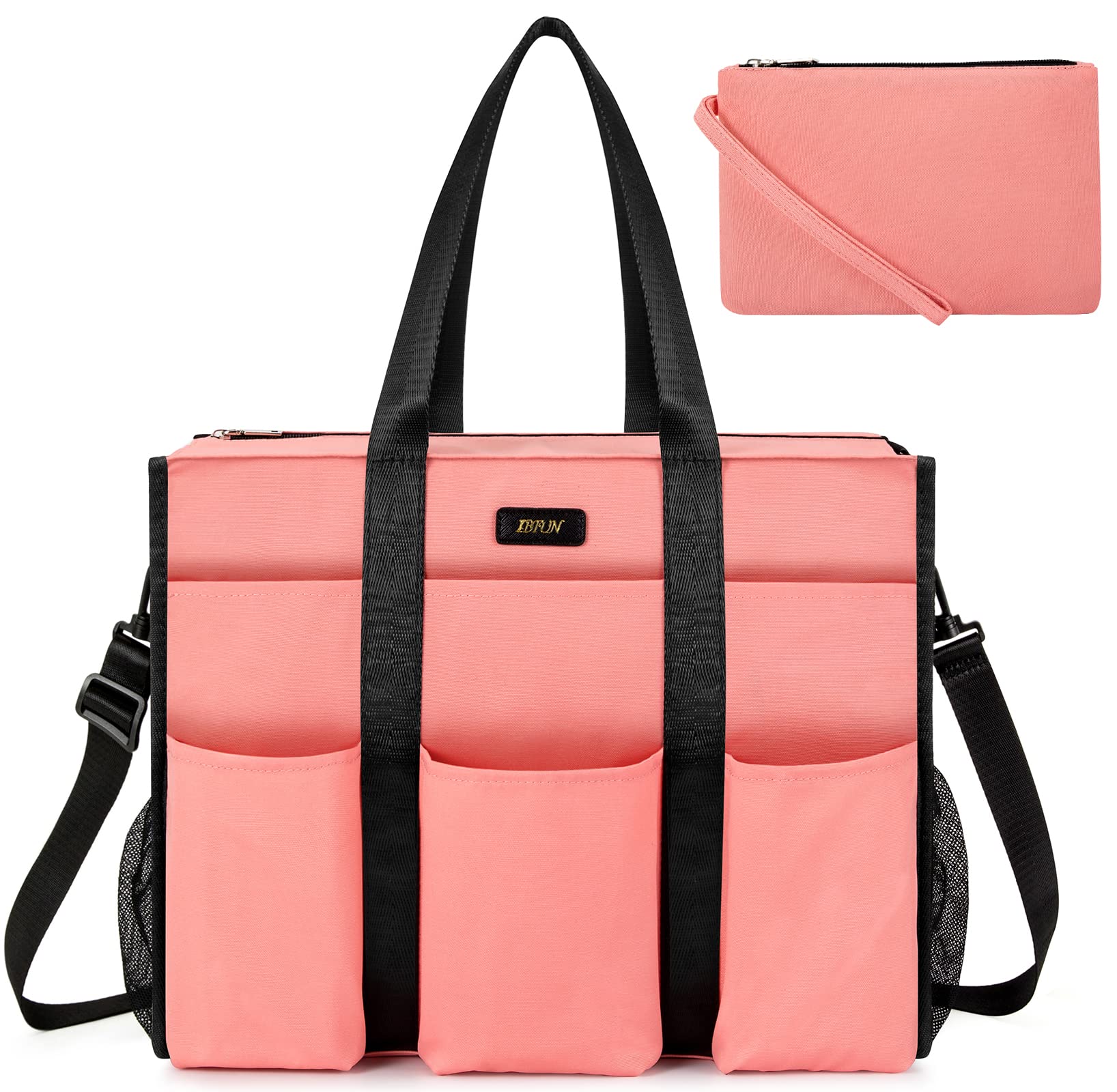 IBFUN Utility Tote Bag with 24 Pockets, Large Teacher Travel Tote for Women | Large Work Tote Bag 2pcs with Zipper for Travel Daily School Teacher Nurse, Large Lightweight Laptop Shoulder Bag Handbag