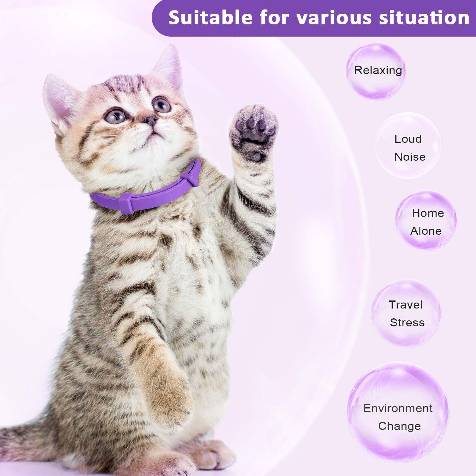 Cat Calming Collar, 3 Pack Pheromone Collar, Reduce Anxiety Stress for Pets, Relaxing Comfortable Breakaway Collars Adjustable for Small, Medium Large Cat, Kittens - image 2