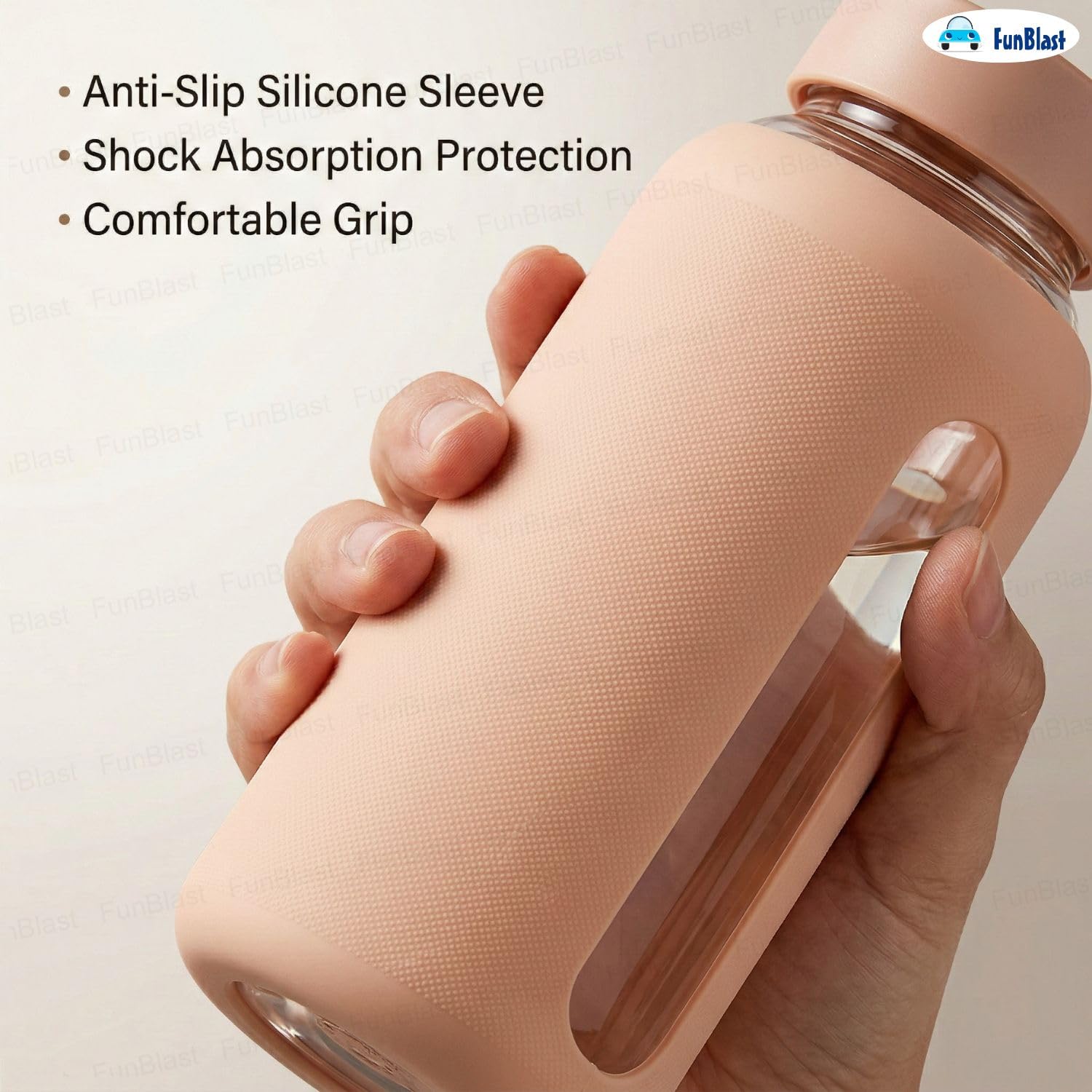 FunBlast Glass Water Bottle - 800ml, Leak-Proof -4