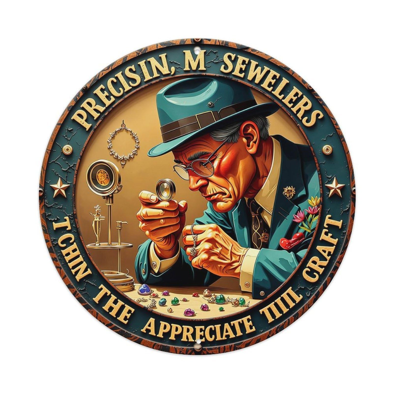 Vintage Jeweler Craft Artwork Design Retro Metal Sign Round Tin Sign, Vintage Decor Art Poster for Bar, Home, Man Cave, Kitchen, Laundry Room Gift 8x8Inch